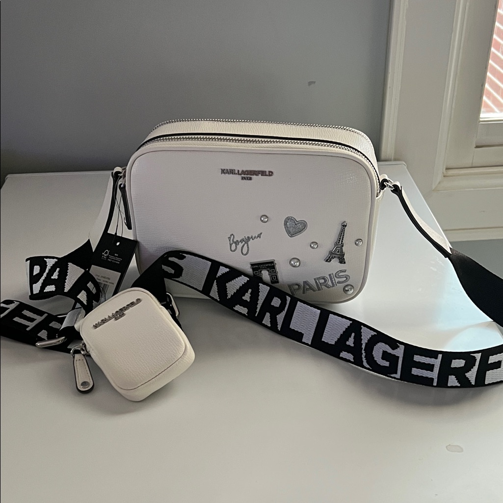 Karl Lagerfeld White Crossbody Bag With Paris Accents